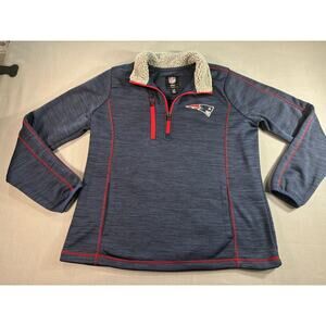 NFL Patriots Quarter Zip Pullover Womens Large Blue Sherpa Collar